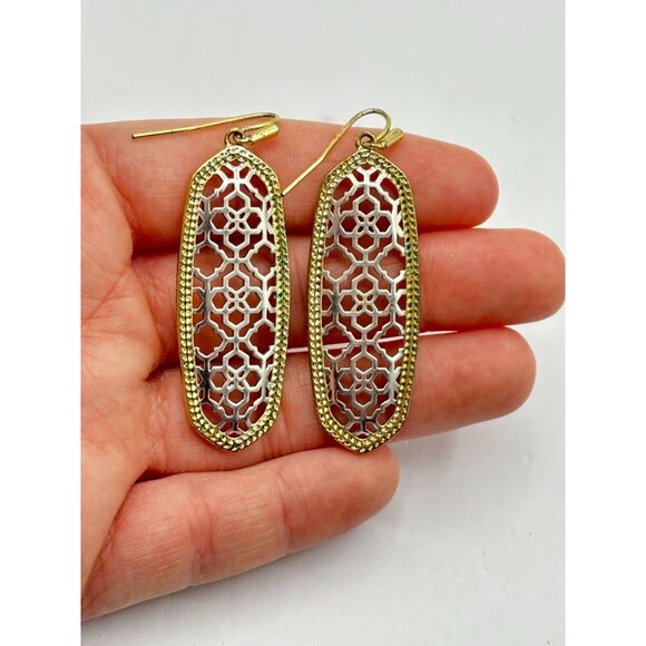 Kendra Scott Gold & Silver Filigree Dangle Earrings - Picture 3 of 4